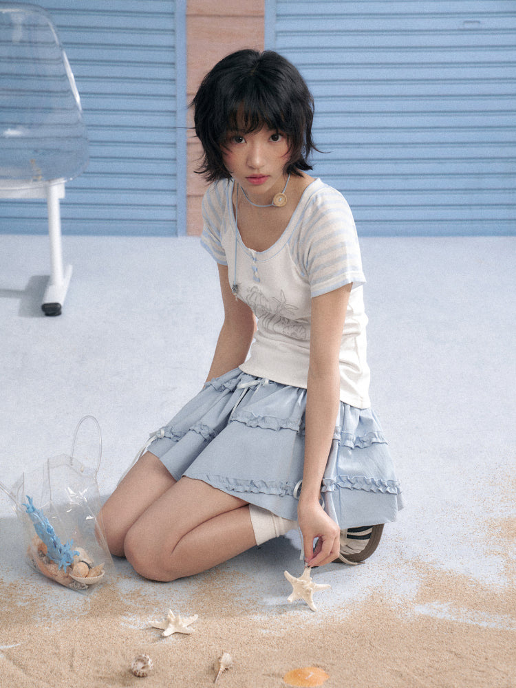 Marine Illustration Raglan Sleeve T-Shirt【s0000013125】