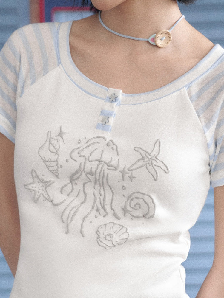 Marine Illustration Raglan Sleeve T-Shirt【s0000013125】