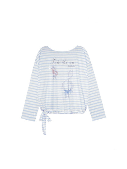 Striped Sheer Ocean Print T-Shirt & Camisole【s0000013127】