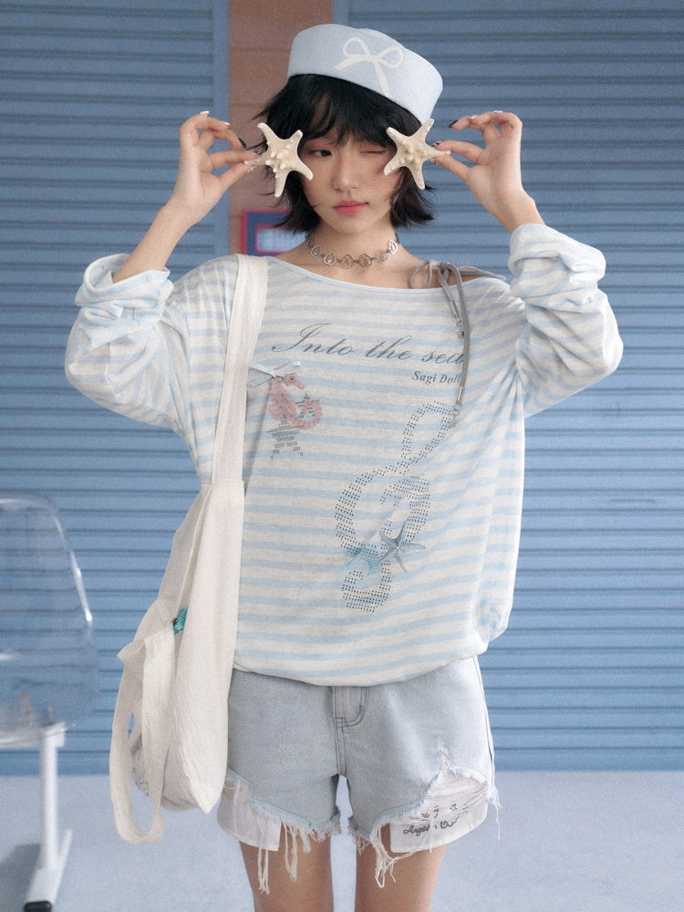 Striped Sheer Ocean Print T-Shirt & Camisole【s0000013127】