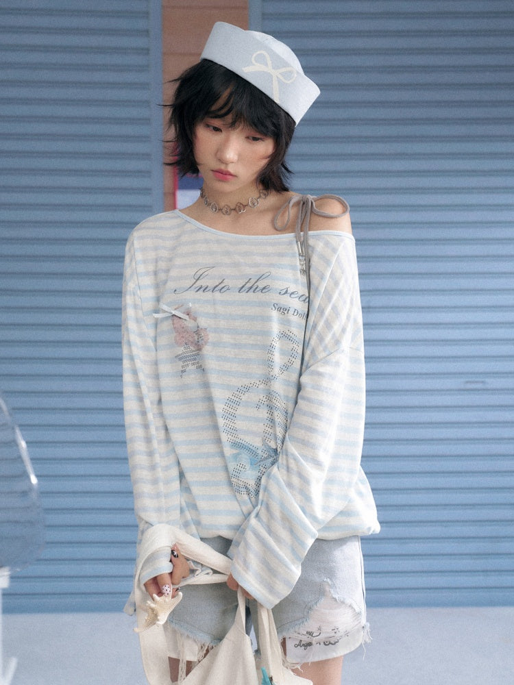 Striped Sheer Ocean Print T-Shirt & Camisole【s0000013127】
