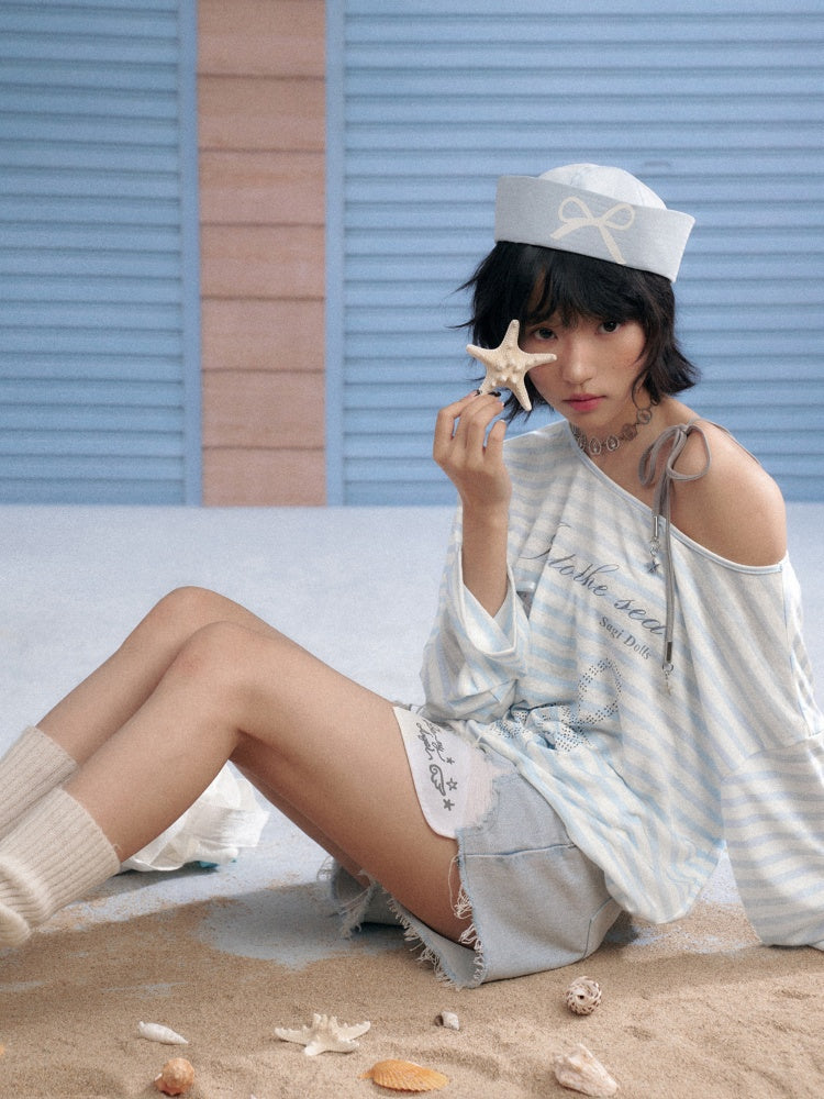 Striped Sheer Ocean Print T-Shirt & Camisole【s0000013127】