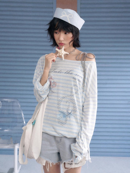 Striped Sheer Ocean Print T-Shirt & Camisole【s0000013127】