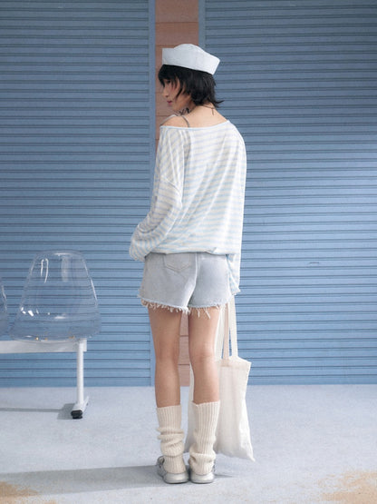 Striped Sheer Ocean Print T-Shirt & Camisole【s0000013127】