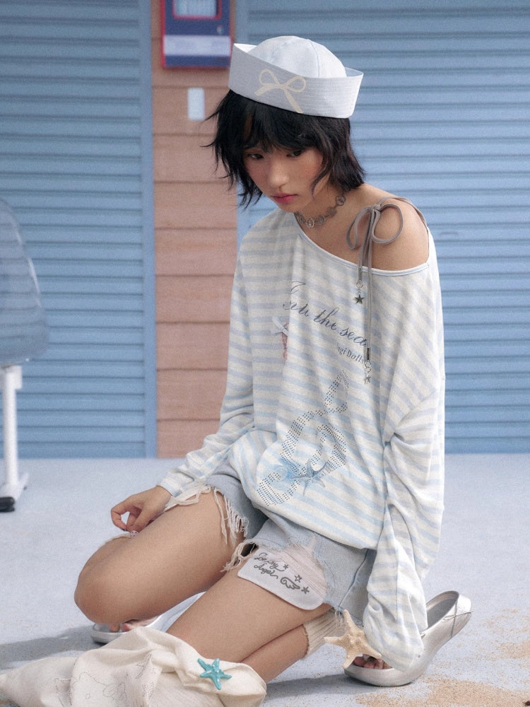 Striped Sheer Ocean Print T-Shirt & Camisole【s0000013127】