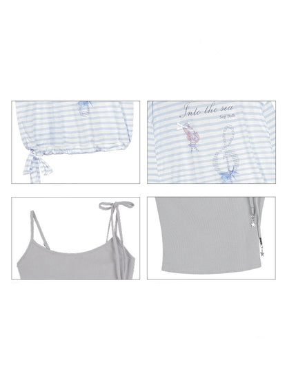 Striped Sheer Ocean Print T-Shirt & Camisole【s0000013127】