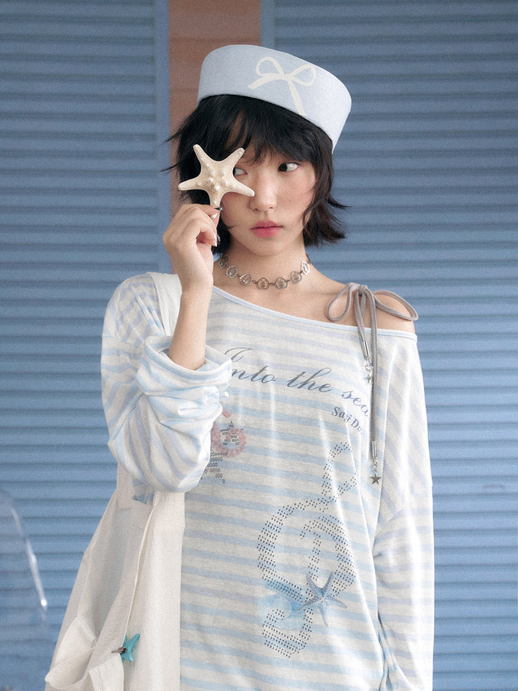 Striped Sheer Ocean Print T-Shirt & Camisole【s0000013127】