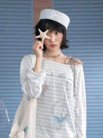 Striped Sheer Ocean Print T-Shirt & Camisole【s0000013127】
