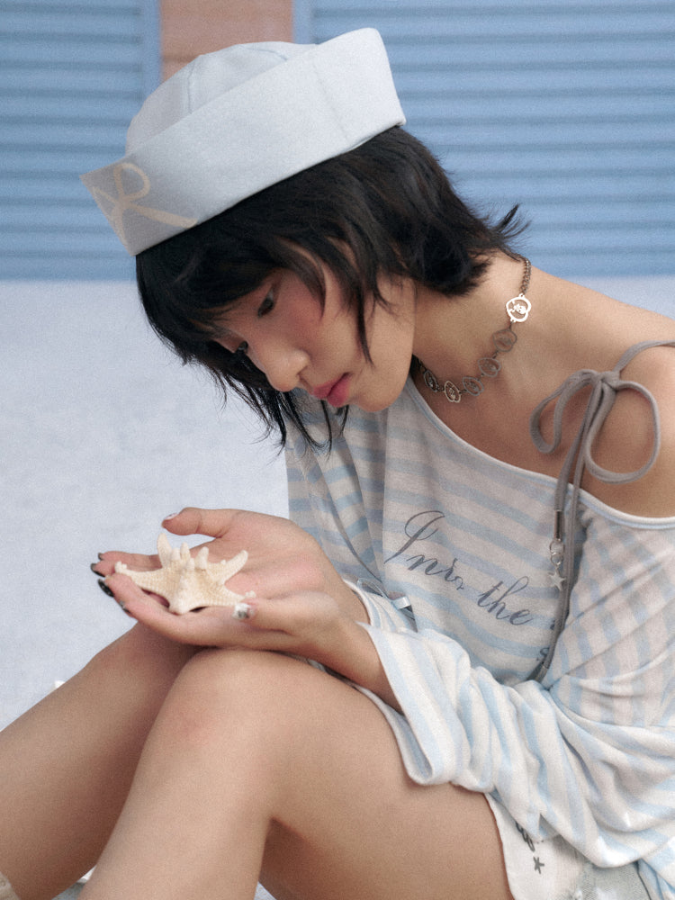 Striped Sheer Ocean Print T-Shirt & Camisole【s0000013127】