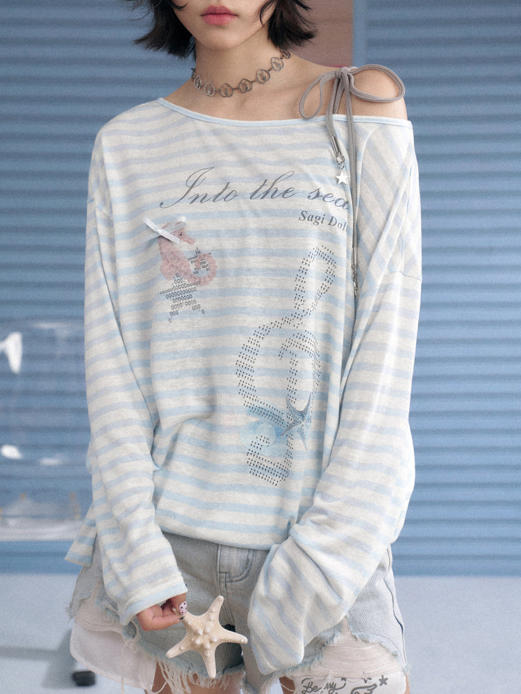 Striped Sheer Ocean Print T-Shirt & Camisole【s0000013127】