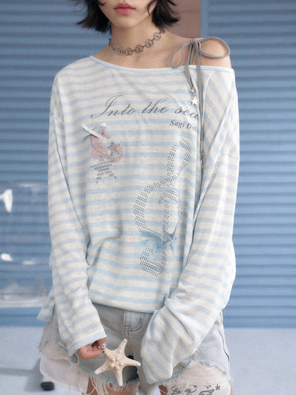 Striped Sheer Ocean Print T-Shirt & Camisole【s0000013127】