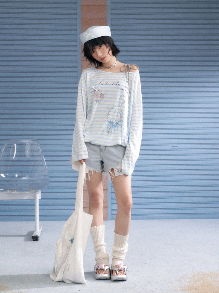 Striped Sheer Ocean Print T-Shirt & Camisole【s0000013127】