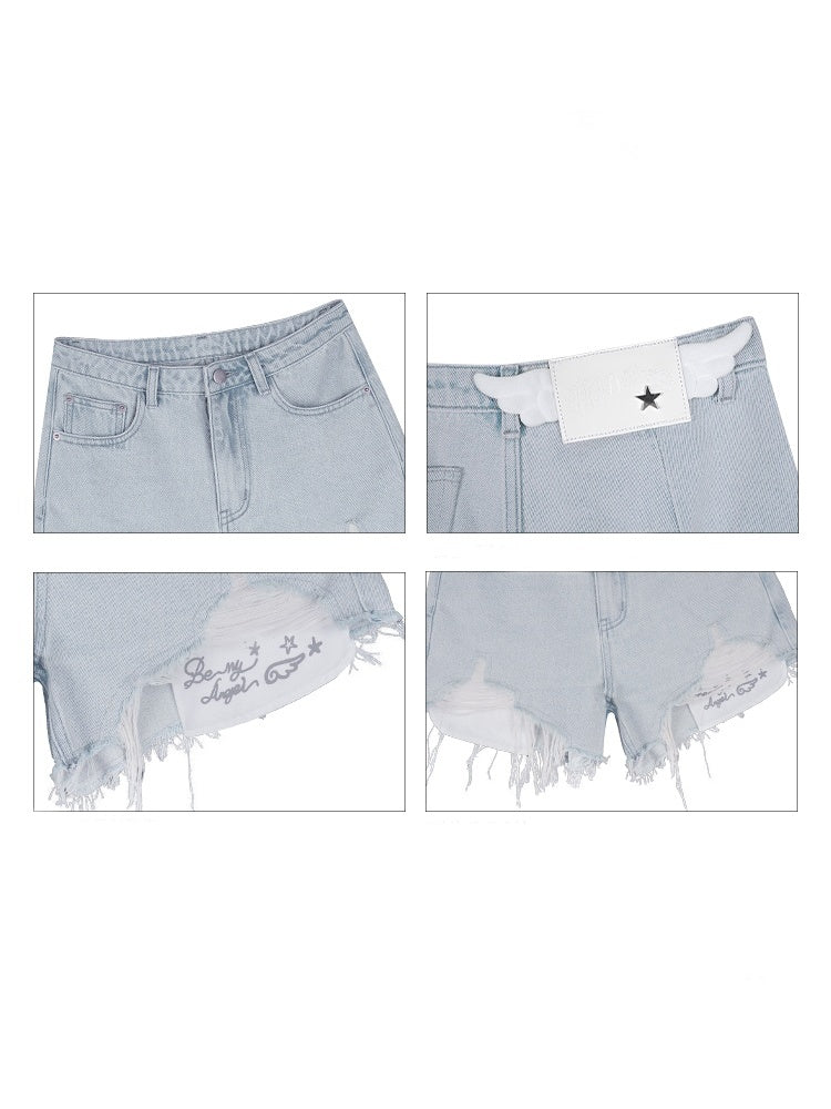 Distressed Denim Angel's Wings Shorts【s0000013128】