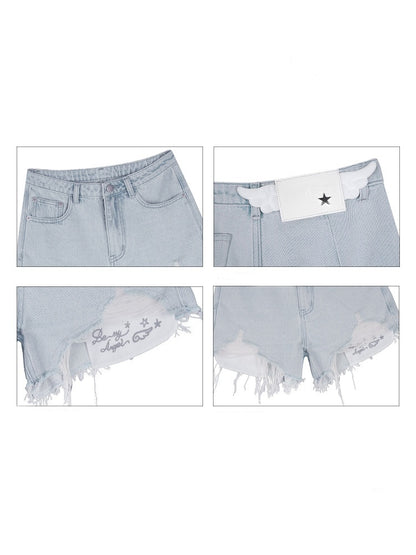 Distressed Denim Angel's Wings Shorts【s0000013128】