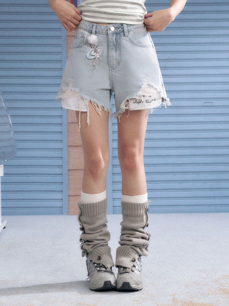 Distressed Denim Angel's Wings Shorts【s0000013128】