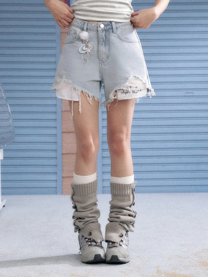 Distressed Denim Angel's Wings Shorts【s0000013128】