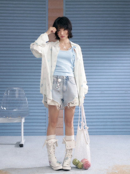 Distressed Denim Angel's Wings Shorts【s0000013128】