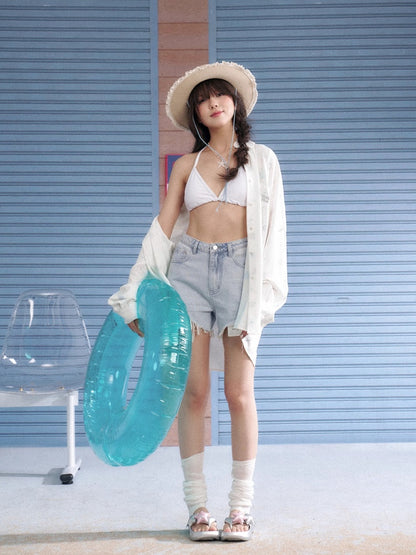 Distressed Denim Angel's Wings Shorts【s0000013128】
