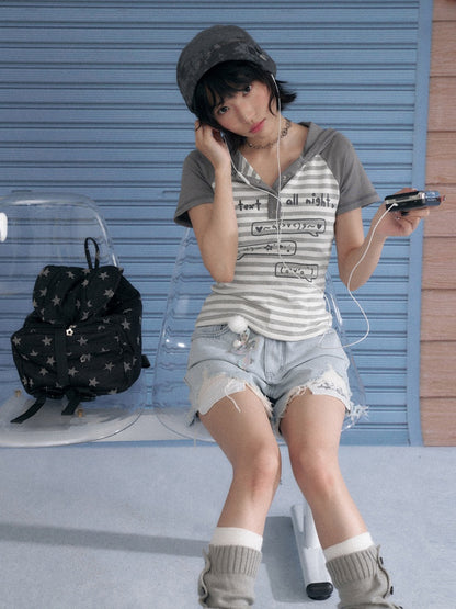 Distressed Denim Angel's Wings Shorts【s0000013128】