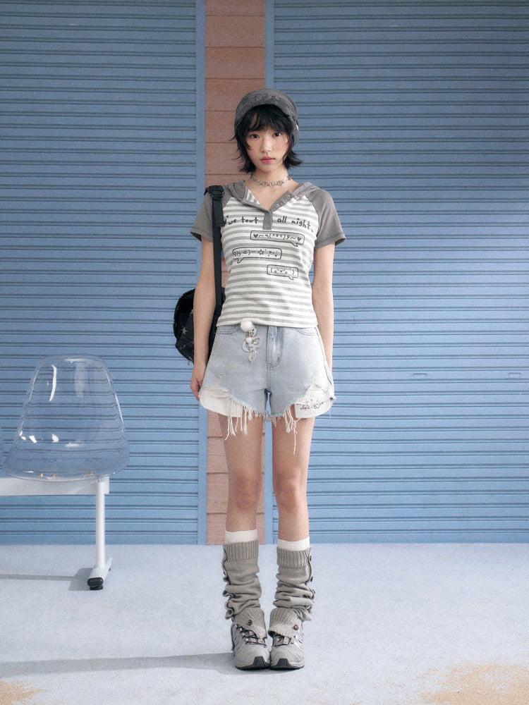 Distressed Denim Angel's Wings Shorts【s0000013128】