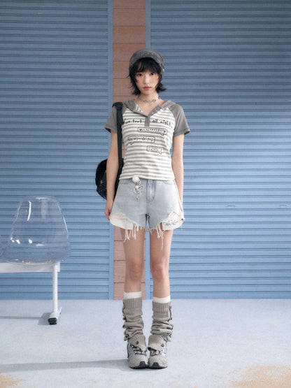 Distressed Denim Angel's Wings Shorts【s0000013128】
