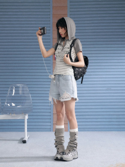 Distressed Denim Angel's Wings Shorts【s0000013128】