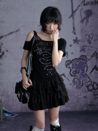 Faux Layered Off-Shoulder Tiered Ruffle Dress【s0000013129】