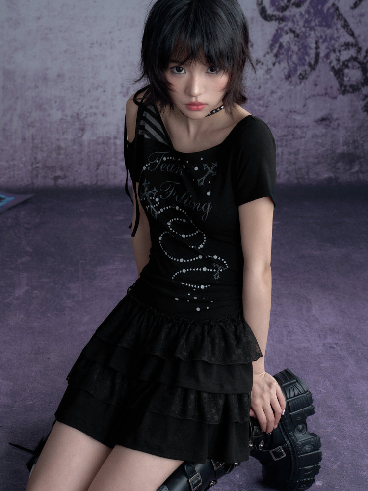Faux Layered Off-Shoulder Tiered Ruffle Dress【s0000013129】