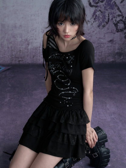 Faux Layered Off-Shoulder Tiered Ruffle Dress【s0000013129】