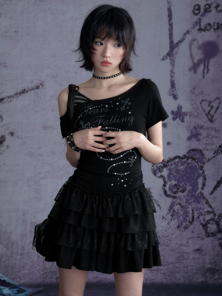 Faux Layered Off-Shoulder Tiered Ruffle Dress【s0000013129】