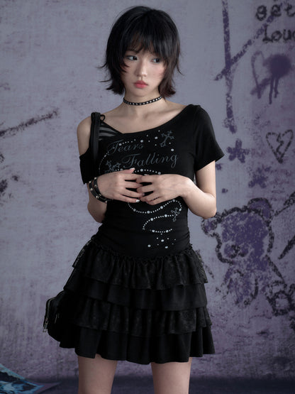 Faux Layered Off-Shoulder Tiered Ruffle Dress【s0000013129】