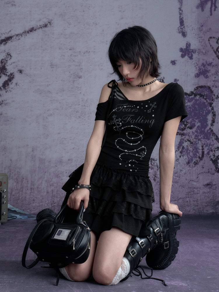 Faux Layered Off-Shoulder Tiered Ruffle Dress【s0000013129】