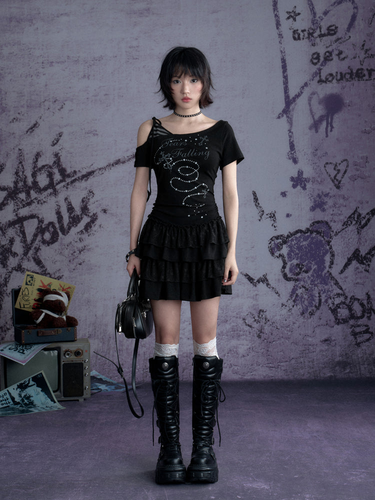 Faux Layered Off-Shoulder Tiered Ruffle Dress【s0000013129】