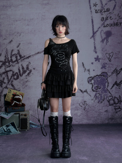 Faux Layered Off-Shoulder Tiered Ruffle Dress【s0000013129】