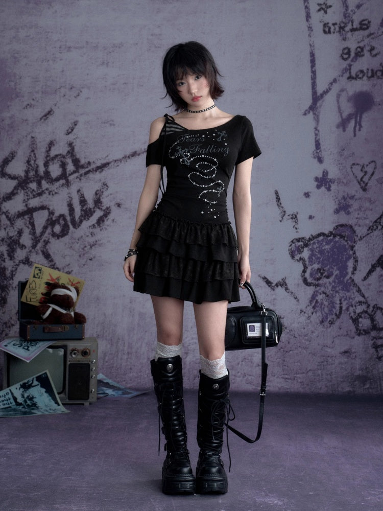 Faux Layered Off-Shoulder Tiered Ruffle Dress【s0000013129】