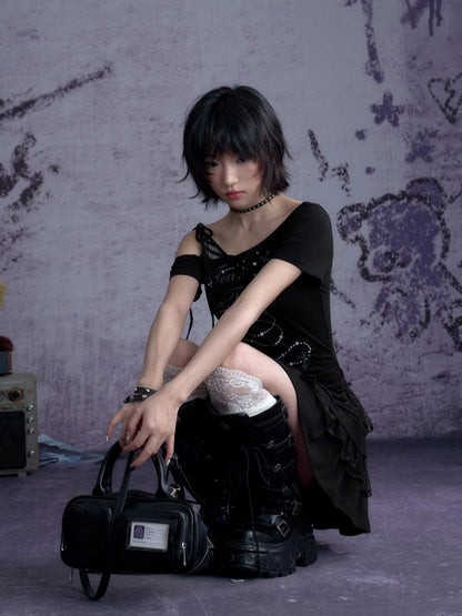 Faux Layered Off-Shoulder Tiered Ruffle Dress【s0000013129】
