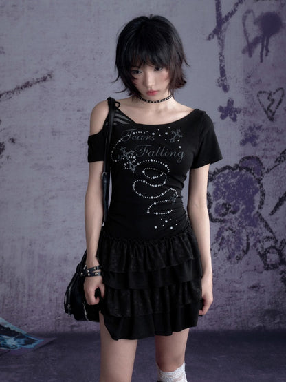 Faux Layered Off-Shoulder Tiered Ruffle Dress【s0000013129】