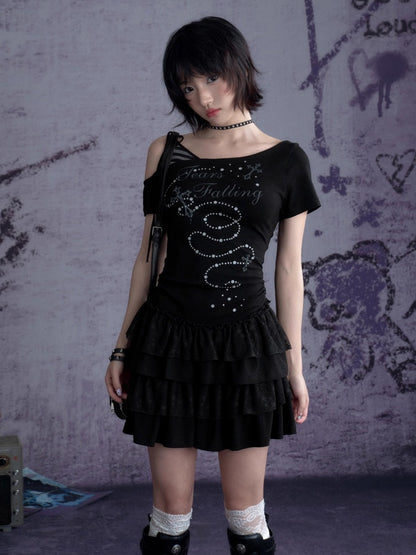 Faux Layered Off-Shoulder Tiered Ruffle Dress【s0000013129】