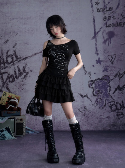 Faux Layered Off-Shoulder Tiered Ruffle Dress【s0000013129】