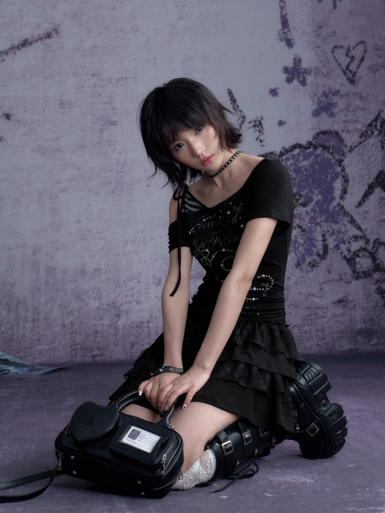Faux Layered Off-Shoulder Tiered Ruffle Dress【s0000013129】