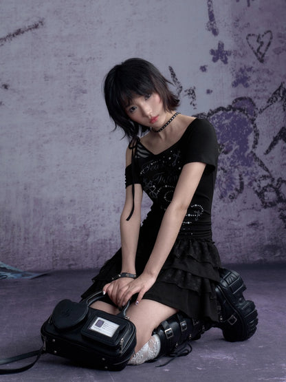 Faux Layered Off-Shoulder Tiered Ruffle Dress【s0000013129】