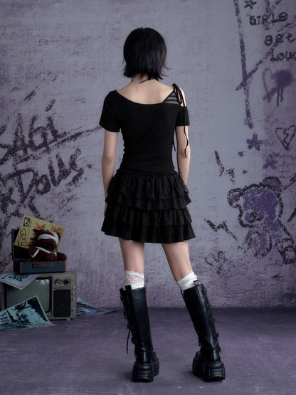 Faux Layered Off-Shoulder Tiered Ruffle Dress【s0000013129】