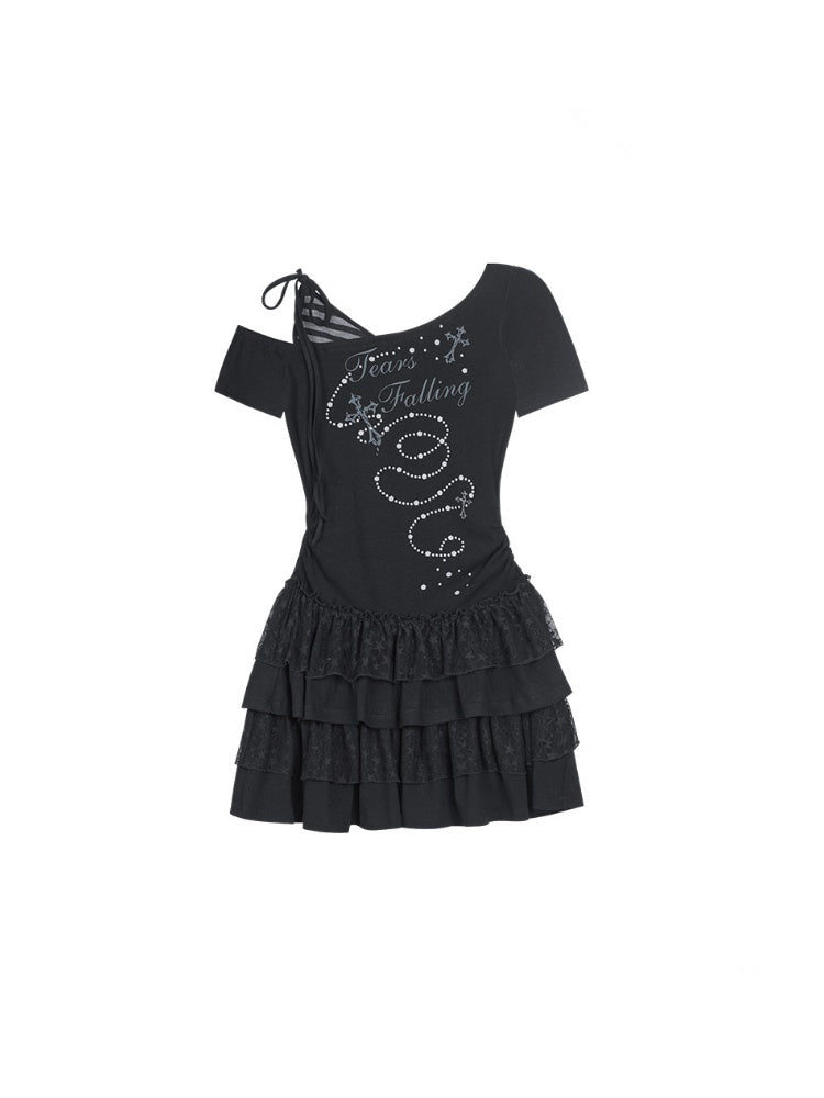 Faux Layered Off-Shoulder Tiered Ruffle Dress【s0000013129】
