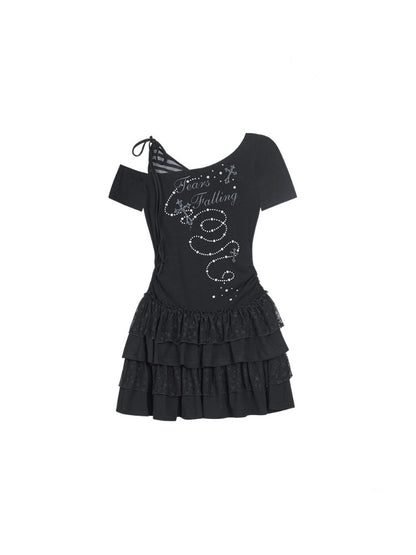 Faux Layered Off-Shoulder Tiered Ruffle Dress【s0000013129】