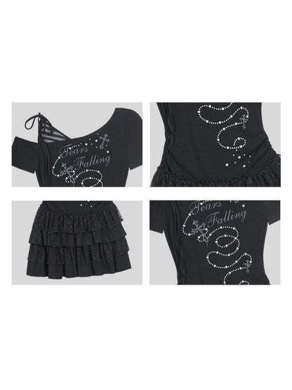 Faux Layered Off-Shoulder Tiered Ruffle Dress【s0000013129】