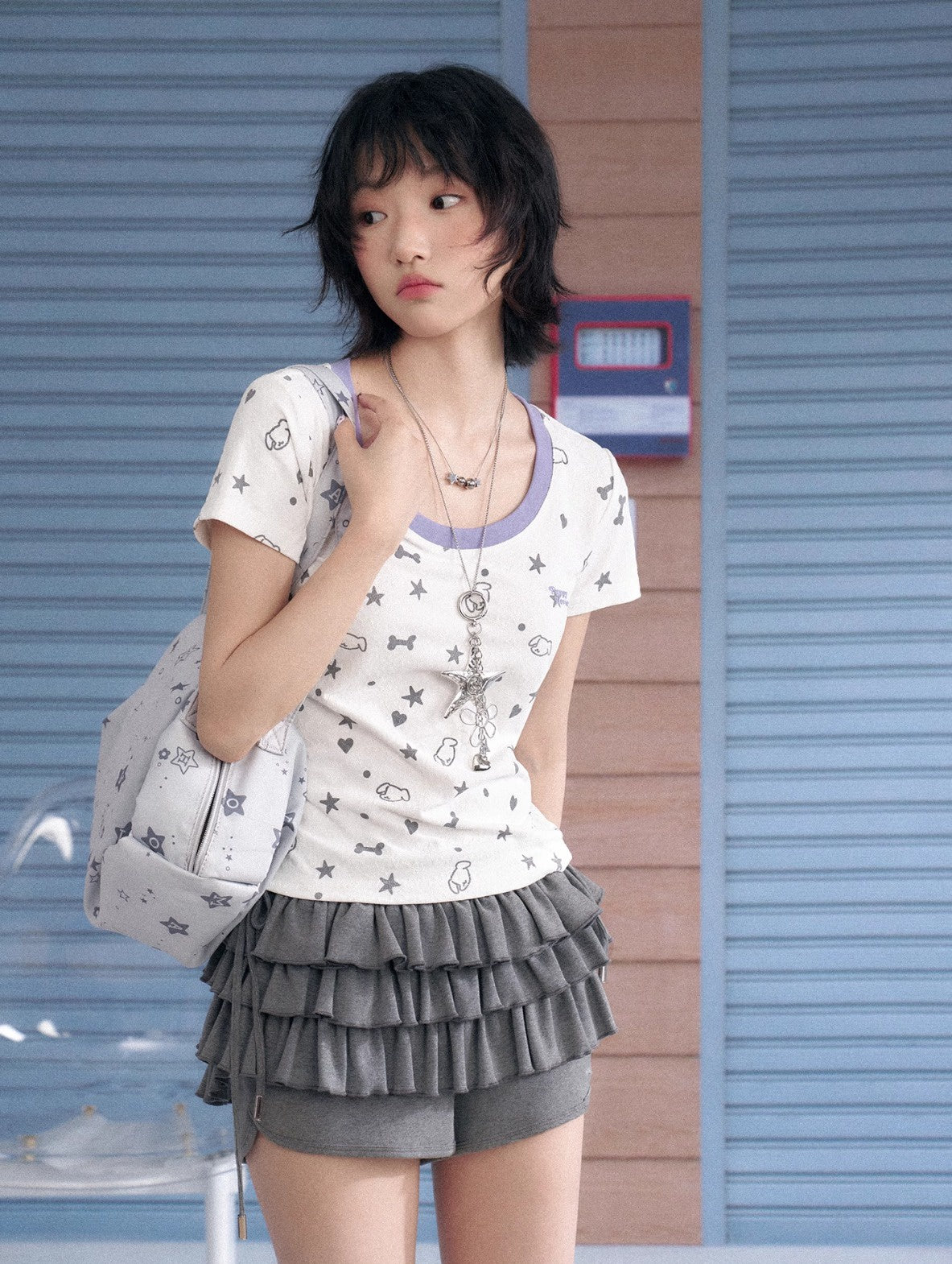 Puppy Party Printed Contrast Short Sleeve T-Shirt【s0000013135】