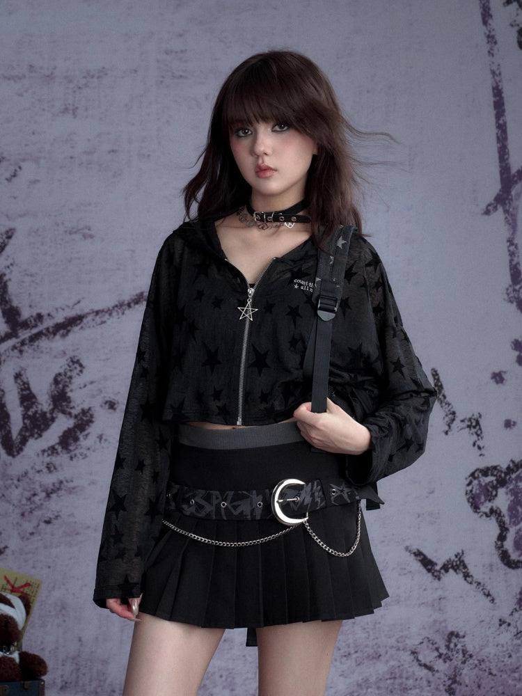 Graffiti Chain Belt Double Waist Pleated Skirt 【s0000013136】