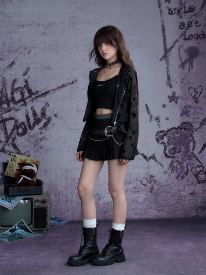 Graffiti Chain Belt Double Waist Pleated Skirt 【s0000013136】
