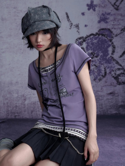 Graffiti Chain Belt Double Waist Pleated Skirt 【s0000013136】