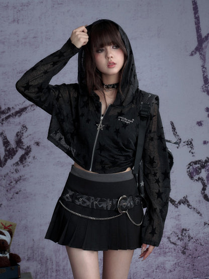 Graffiti Chain Belt Double Waist Pleated Skirt 【s0000013136】